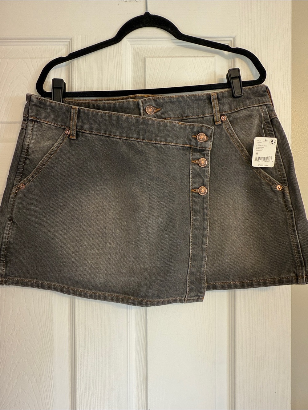 We the free Faded Charcoal Button-Front Mini Skirt